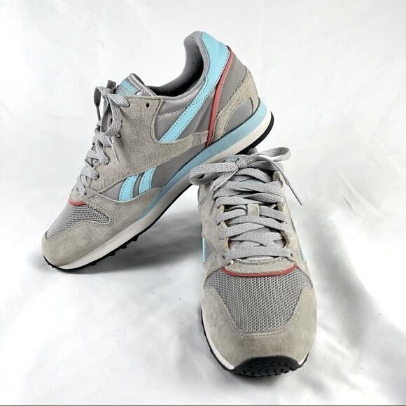 Mens Reebok Classic Foam & Rubber Sole Suede Running Shoe Grey Blue Red 6.5 - Picture 1 of 10